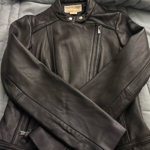 Michael Kors Black Leather Outerwear